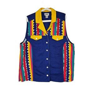 Gitano Vintage Collared Vest Colorful Blue Multi-color Size 18W